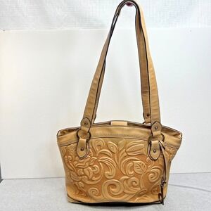 boc Double‎ Handle Handbag Beige Purse Born Concept Embossed Floral